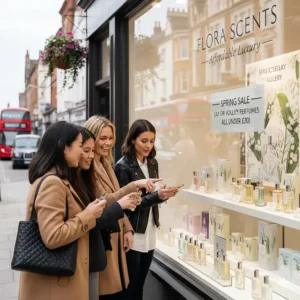 A selection of budget perfume bottles from UK high street shops, focusing on lily of the valley scents.