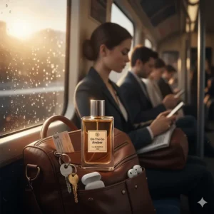 A 30ml bottle of amber eau de parfum, showing an affordable travel-size option for UK commuters and travellers.