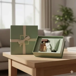 A beautifully packaged sandalwood perfume set, ideal for a budget-friendly birthday gift.