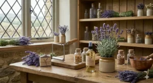 A person lightly spritzing lavender perfume onto white linen pillows to create a tranquil environment for a restful night's sleep.