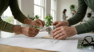 Stylised flatlay of ingredients like spearmint, lime, and white florals for a cooling fragrance.