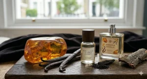 Glowing amber resin pieces used as a rich base for high-quality oriental perfume for ladies.