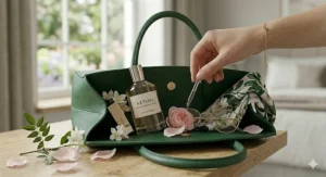 A close-up shot of the fine mist spray from a bottle of floral perfume for women, highlighting the delicate scent profile.