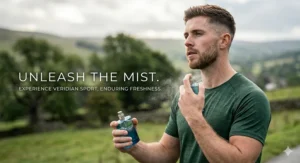 An active man applying long-lasting sporty cologne for men after a workout.