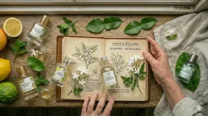 Delicate white neroli blossoms representing the floral heart of a citrus perfume.