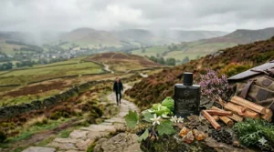 A misty, mountainous landscape evoking the bold spirit of an adventurous fragrance.