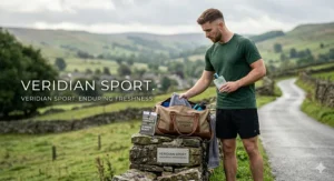 Compact sporty cologne for men placed inside a professional gym bag.