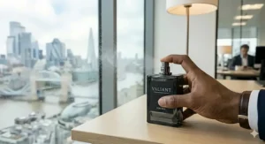 Alt text for image 3: A professional grooming kit on a desk, emphasizing subtle fragrance for the office.