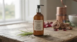 Applying a light, alcohol-free natural perfume for women to the pulse point on a wrist.