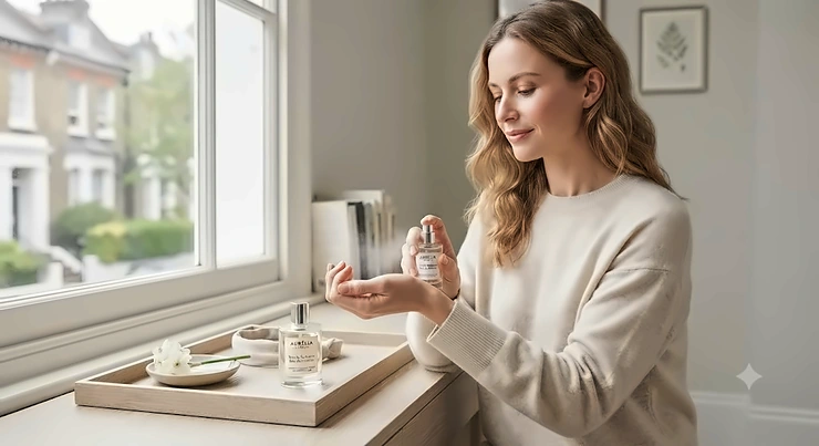 Elegant bottle of hypoallergenic perfume for women with sensitive skin. perfume for sensitive skin women