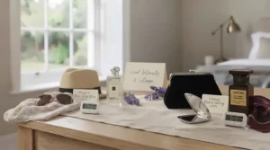An illustration of fragrance projection. Eau de Toilette is labelled 'Close to skin' with a small aroma profile, and Eau de Parfum is labelled 'Wide projection' with a large, expansive aroma profile, each with corresponding props.
