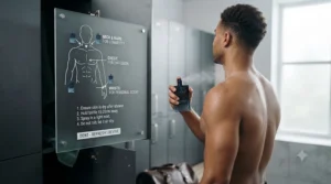 A visual guide, displayed on a locker room mirror, illustrating the correct pulse points for applying post-workout fragrance.