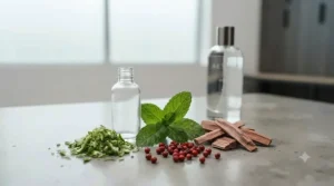 Citrus and mint ingredients representing fresh notes in a gym fragrance for men.
