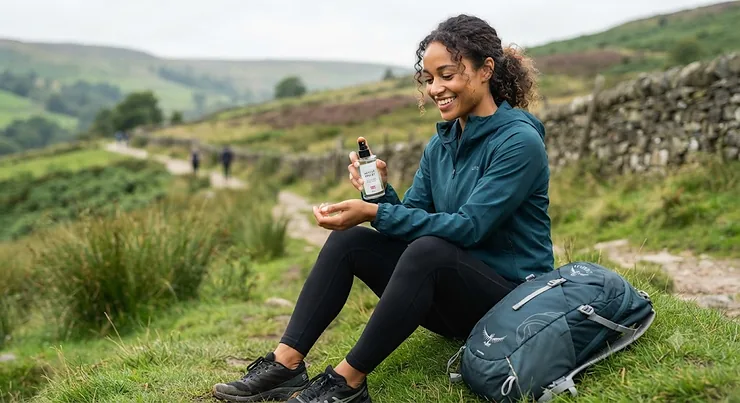 A vibrant bottle of energising fragrance outdoors, showcasing the ideal fresh scent for active lifestyle routines across the UK. fresh scent for active lifestyle