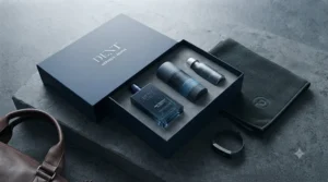 An open presentation gift box containing the post-workout fragrance, deodorant, and travel spray, popular for fitness enthusiasts.