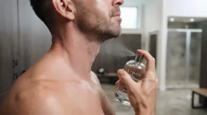 Guide showing pulse points for applying gym fragrance for men to last all day.