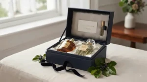 Beautifully packaged British luxury perfume gift box opened to reveal a versatile fragrance bottle suitable for any occasion.