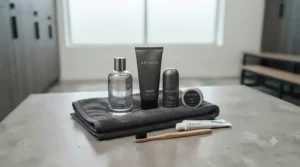 Complete men's post-workout grooming routine featuring a premium gym fragrance for men.