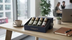 Miniature travel-sized perfume gift set designed for convenient top-ups at the office desk.