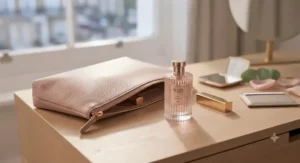 Stylish handbag essentials featuring a travel-size first-date perfume for women on the go.