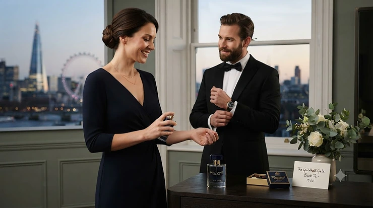 A luxury glass perfume bottle on dark velvet, representing an elegant fragrance for formal wear at evening events elegant fragrance for formal wear