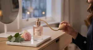 Elegant atomiser misting fine fragrance, illustrating the longevity of a top-tier first-date perfume for women.