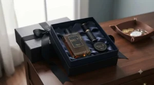 Premium packaged men's aftershave gift set suitable for weddings, black-tie dinners, and milestone celebrations.
