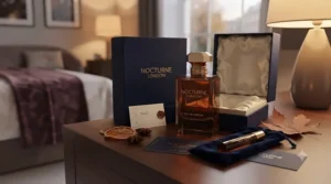 Beautifully wrapped luxury evening perfume gift box ready for a special occasion.