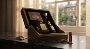 Premium boxed niche fragrance gift set featuring a dark woody oud eau de parfum for an anniversary or special night out.